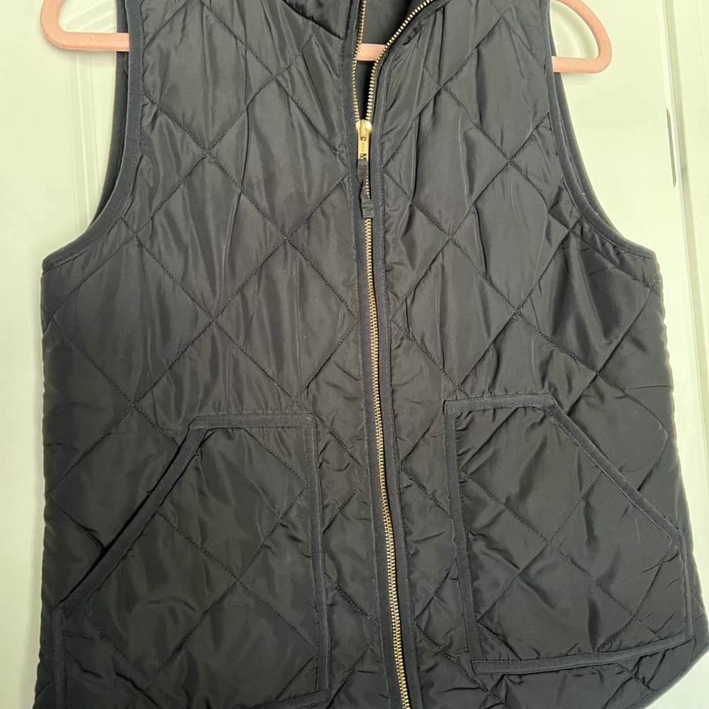 J. Crew Black Quilted Vest with Gold Zipper